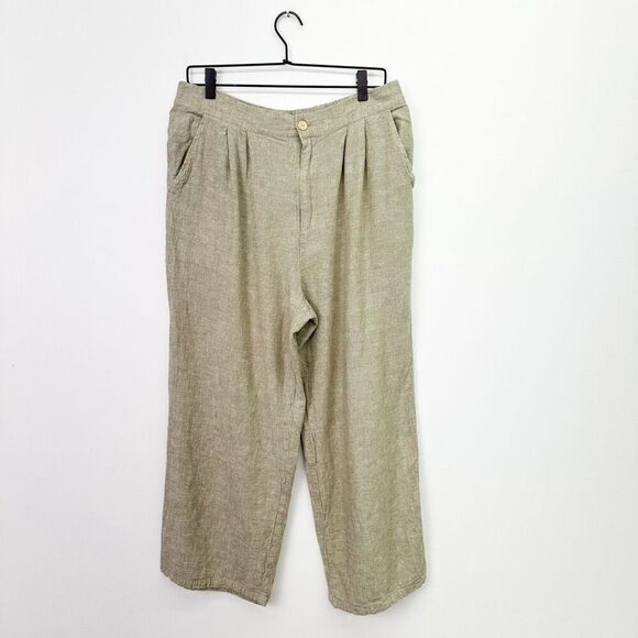 Rylee + Cru Women’s Fern Washed Out Green Linen Blend High Waisted Trouser Pant - Picture 2 of 11